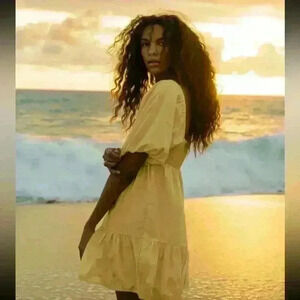 BILLABONG womens S Mini DRESS Yellow BE MINE Short PUFF Sleeve BABYDOLL Cotton